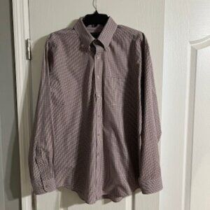 Van Heusen No Iron Men's Button Down Striped Checkered1 Long Sleeve Shirt Large